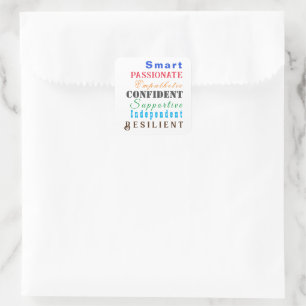 Kwaliteiten van Grote Vrouwen Leuk Motivatie Kleur Vierkante Sticker
