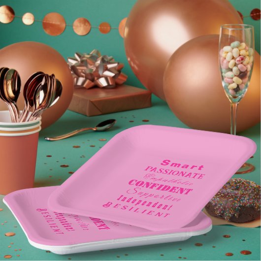 Kwaliteiten van Grote Vrouwen Roze Papieren Bordje (Multi)