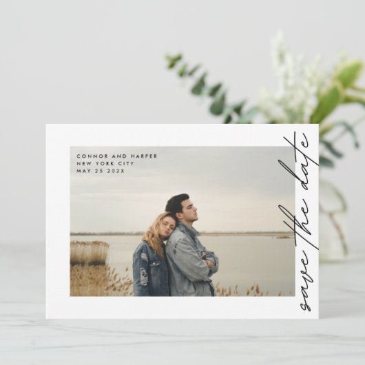 Kwaliteitscode voor zijdelings gerichte tekst Foto Save The Date (Staand voorkant)