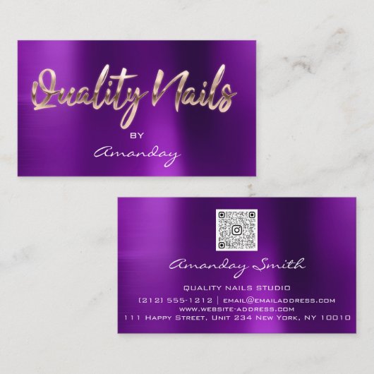 Kwaliteitsnaren QR-code Logo Paars Roos Gold Visitekaartje (Voorkant / Achterkant)