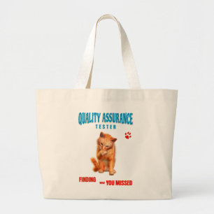 Kwaliteitstester Kattenhumor Grote Tote Bag