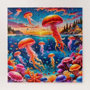 Kwallen en kleurrijk koraalrif legpuzzel