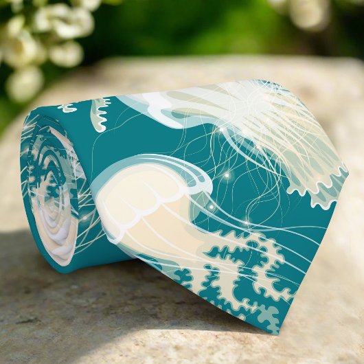 Kwallen in blauwe oceaan Zomerseizoen Monogram Stropdas