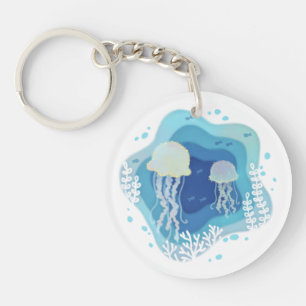 Kwallen in Ocean Paper Art Illustratie Sleutelhanger