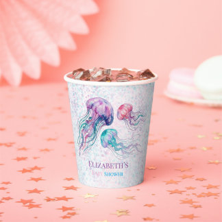 Kwallen in Turquoise en Paars Meisje Baby Shower Papieren Bekers