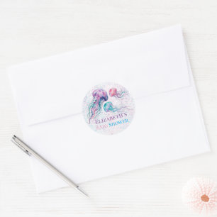 Kwallen in Turquoise en Paars Meisje Baby Shower Ronde Sticker