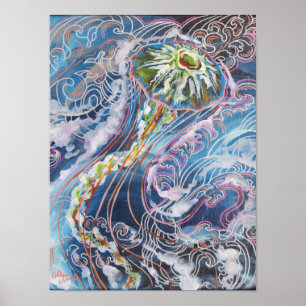 Kwallen Kleurrijke Ocean Waves Art Print