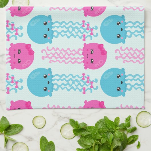 Kwallen Patroon, Leuke kwal, Zee, Jouw naam Theedoek (Gevouwen)