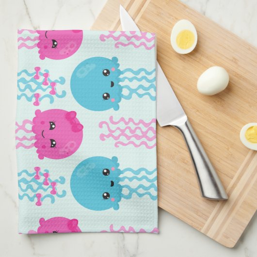 Kwallen Patroon, Leuke kwal, Zee, Jouw naam Theedoek (Quarter Fold)