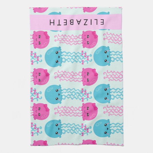 Kwallen Patroon, Leuke kwal, Zee, Jouw naam Theedoek (Verticaal)