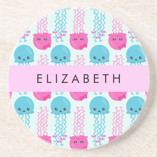 Kwallen Patroon, Leuke kwal, Zee, Jouw naam Zandsteen Onderzetter (Voorkant)