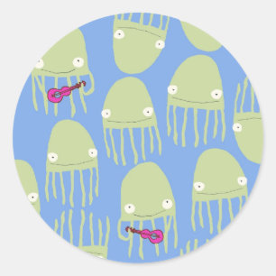 Kwallen spelen Ukelele Sticker in blauw