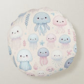 Kwallen voor Coastal Charm Rond Kussen (Achterkant)