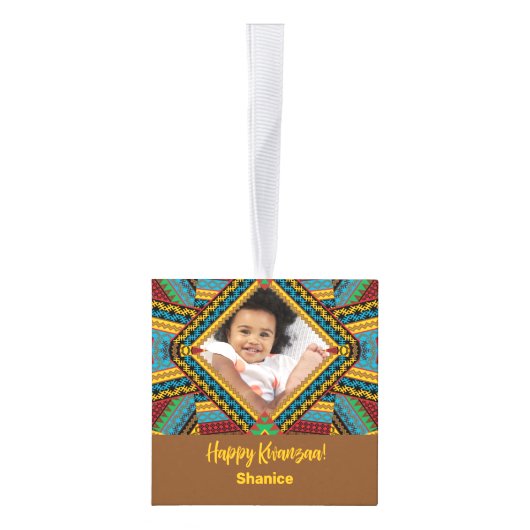 Kwanzaa Aangepast, helder gekleurd diamantpatroon Kubus Ornament (Rechts)