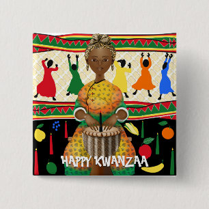 Kwanzaa African American Holiday Vierkante Button 5,1 Cm