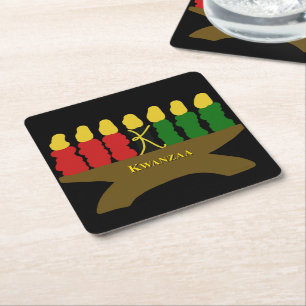 Kwanzaa Art Design Yellow Text Vierkante Kartonnen Onderzetter