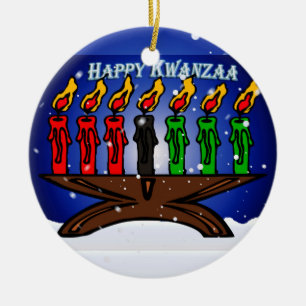 Kwanzaa Candle Kinara met sneeuw en groet Keramisch Ornament