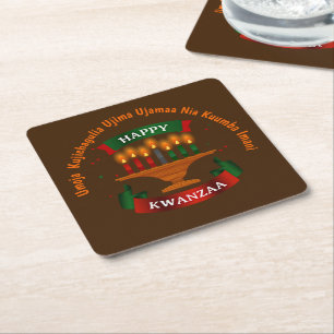 Kwanzaa Candles Red Black Green 7 Principles Vierkante Kartonnen Onderzetter
