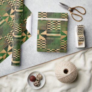 Kwanzaa Kente Print (groen/goud) Cadeaupapier