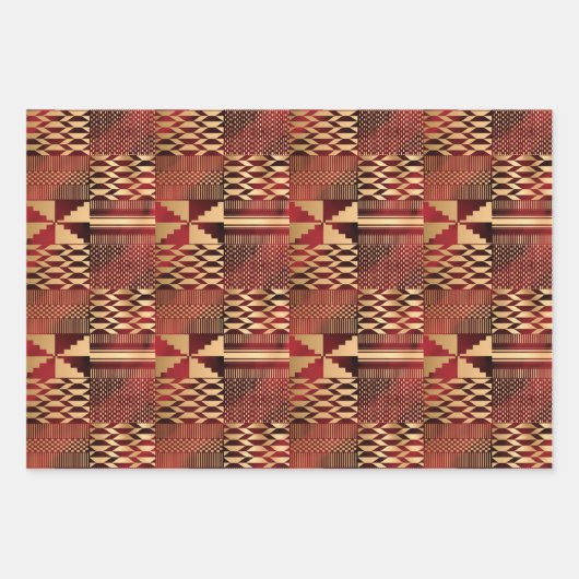 Kwanzaa Kente Print (rood/goud) Inpakpapier Vel (Voorkant 3)