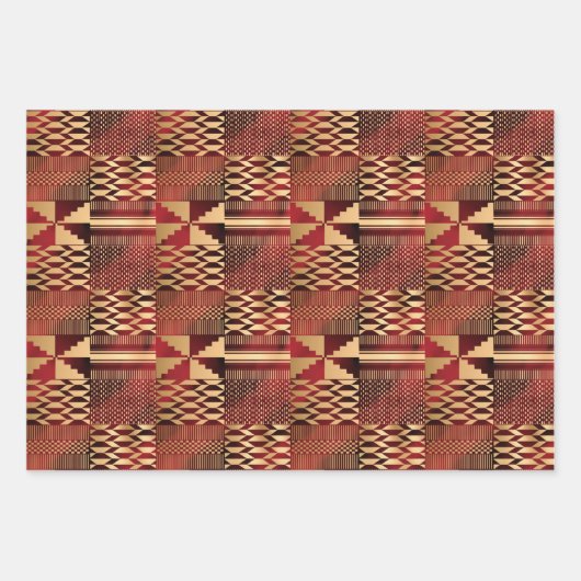 Kwanzaa Kente Print (rood/goud) Inpakpapier Vel (Voorkant)