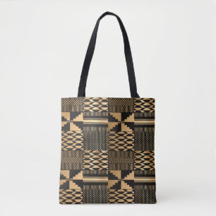 Kwanzaa Kente Print (zwart/goud) Draagtas
