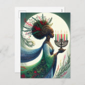 Kwanzaa Mooie vrouw met Kinara Feestdagenkaart (Voorkant / Achterkant)