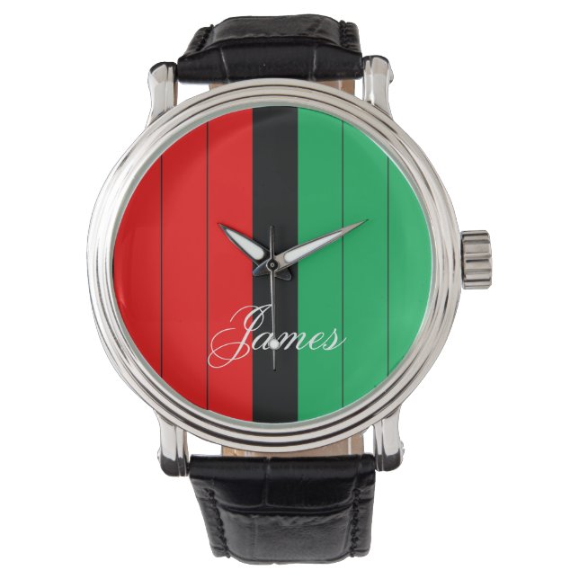 Kwanzaa Red Black Kinara Striped Pattern Horloge (Voorkant)