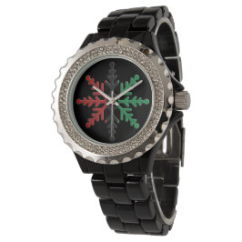 Kwanzaa Red Black Kinara Striped Snowflake Horloge