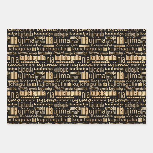 Kwanzaa Seven Principles (zwart/goud) Inpakpapier Vel (Voorkant 2)