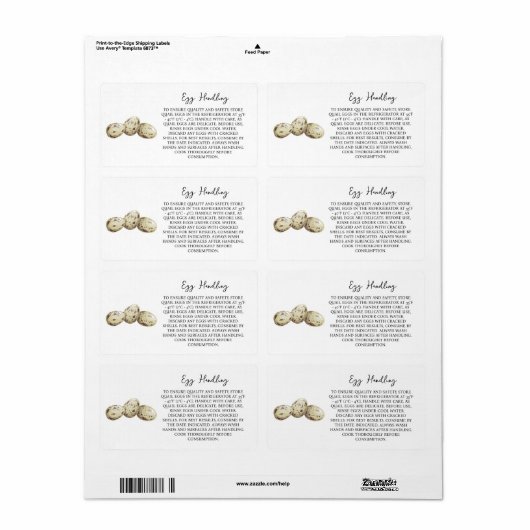 Kwartel Ei Handling Instructie Kartonnen Verzorgin Etiket (Full Sheet)