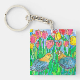 Kwartel Vogels Waterverf Schilderij Sleutelhanger