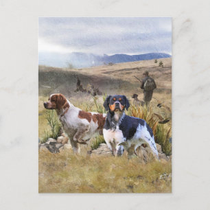 Kwarteljacht met een Bretagne Spaniels, Kunst Briefkaart