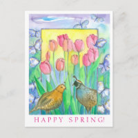 Kwartels Roze Tulp Waterverf Happy Spring