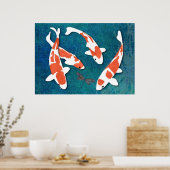 Kwartet van Sinaasappel & White Kohaku Koi Poster (Keuken)