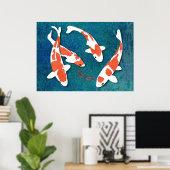 Kwartet van Sinaasappel & White Kohaku Koi Poster (Thuiskantoor)