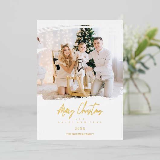 Kwaststreek Kerst Golden Effect Aangepaste Foto Folie Feestdagenkaart (Staand Voorkant)