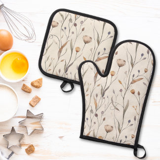 Kweek delicate wilde bloemen ovenwant & pannenlap set
