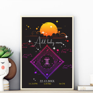 Kwekerij muur kunst nieuwe baby Custom naam gemini Poster