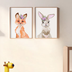 Kwekerij Waterverf Fox en Bunny Muurkunst Sets
