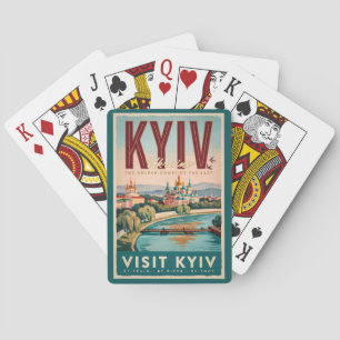 Kyiv Oekraïne Silhouette Illustratie Reis Kunst Re Pokerkaarten