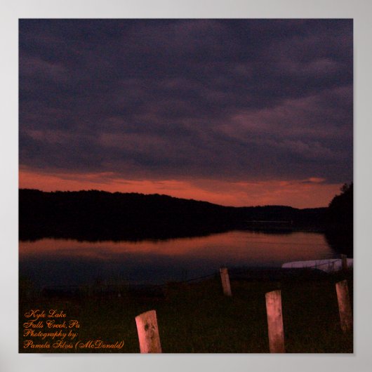 Kyle Lake, Falls Creek, Pa, affiche du coucher de  (Devant)