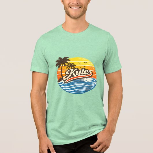 Kyle Retro Sunset Naamontwerp Tri-Blend Shirt (Voorkant)