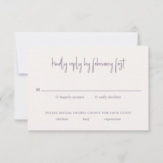 Kylee Mauve Traditionele Elegante Bruiloft RSVP Kaartje (Voorkant)