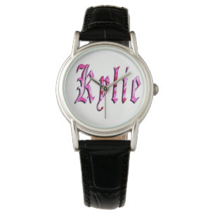 Kylie, naam, Logo, Dames Black Leather Watch. Horloge