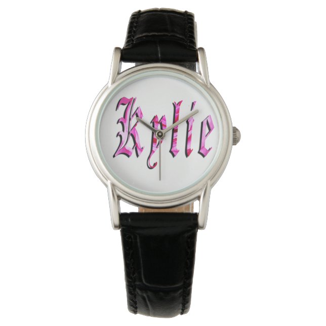 Kylie, naam, Logo, Dames Black Leather Watch. Horloge (Voorkant)