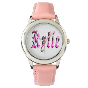 Kylie, naam, Logo, Meisjes Roze Leder Watch. Horloge