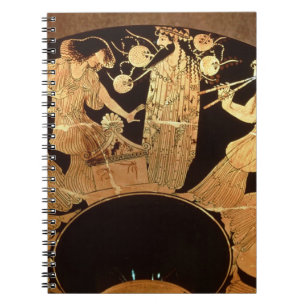 Kylix van het Attische rode cijfer dat Dionysus en Notitieboek