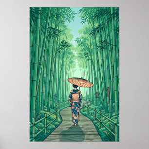 Kyoto Japan Bamboebos Reis Oude Stijl Poster