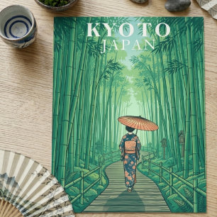 Kyoto Japan Bamboebos Reis Vintage Briefkaart